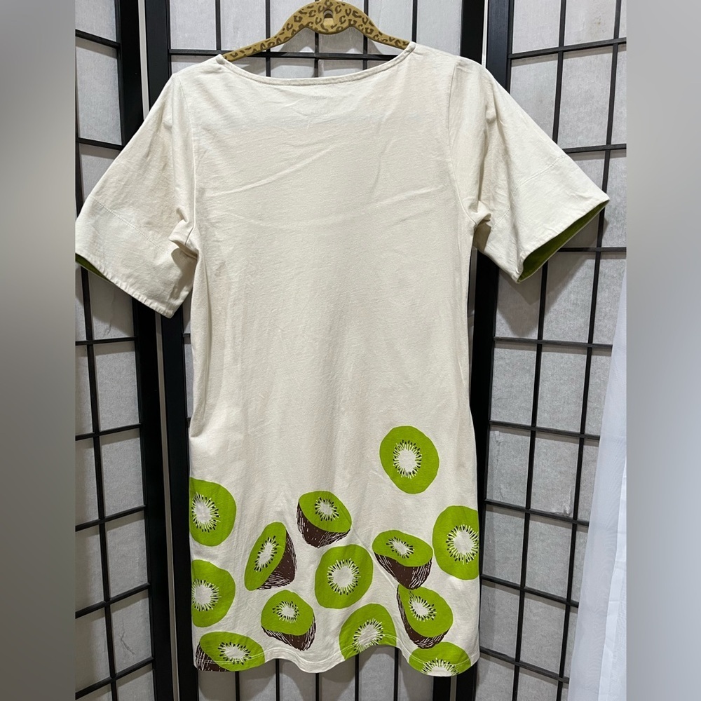 VINTAGE GRANIPH Kiwi Print Cream A-LINE SHORT SLEEVES TEE SHIRT Dress, SIZE S/M - Picture 5 of 10